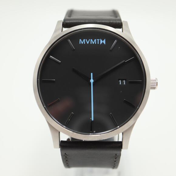 MVMT Classic Mens Dress Watch 45mm Date Dial Black Leather w New Battery - Picture 5 of 14